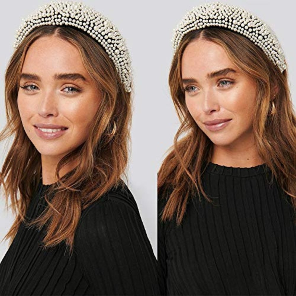 NEW Pearl headband, black embellished padded headband
